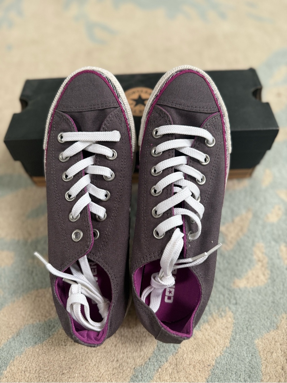 New! Converse Women’s Low-Top Canvas Sneakers in Gray and Deep Plum